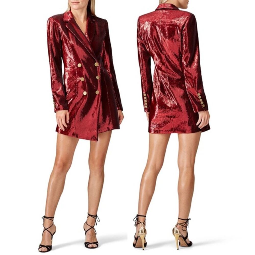 Retrofete Selena Sequin Jacket Double Breasted Long Sleeve Red Size S